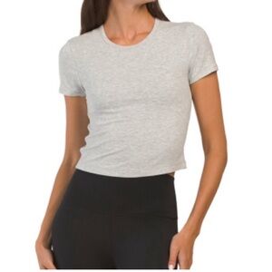 Totalities Heavenly Rib Tara Crop Short Sleeve with Inner Shelf Bra Ribbed Sz L